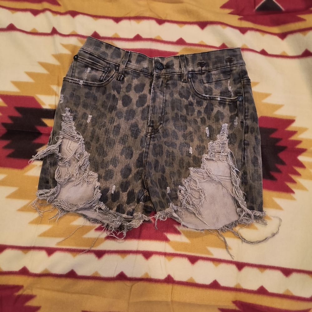 R13 Gray Distressed Jean Shorts High-Waisted